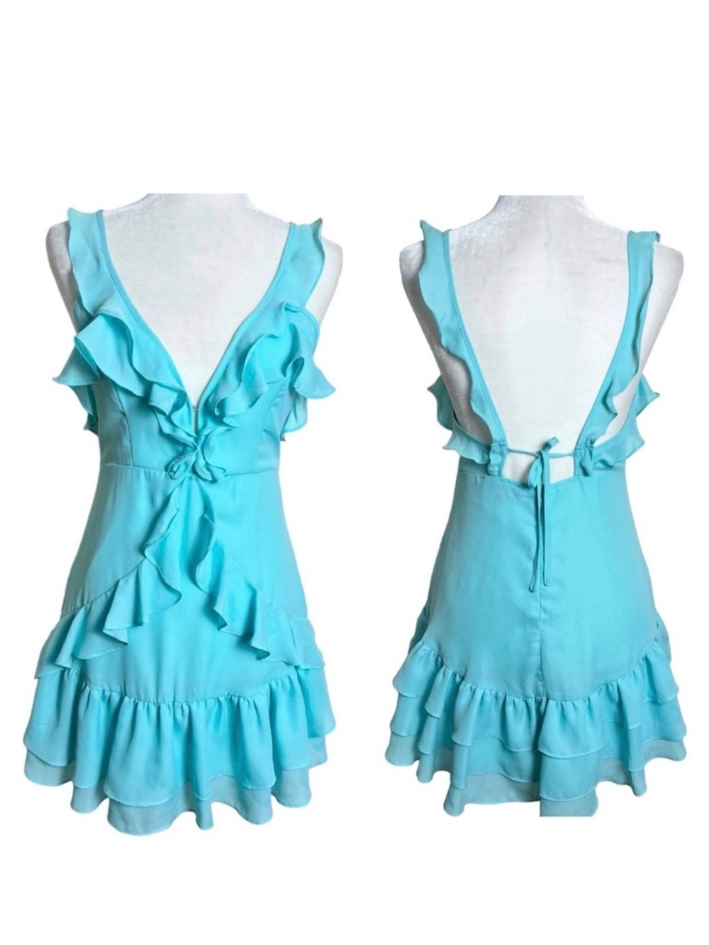 Aqua Blue Signature 8 Ruffle Mini Dress Size Small